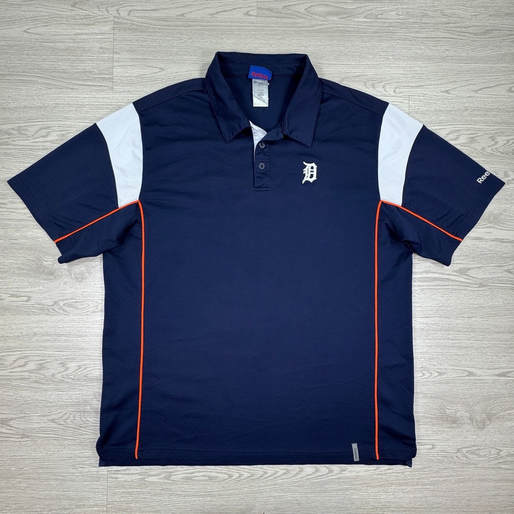 Reebok‎ Mens Polo Shirt Detroit Tigers MLB Navy Blue XL Short Sleeve Performance